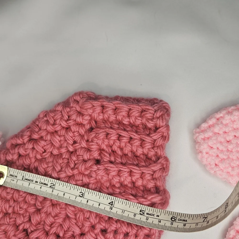Infant Pink Crochet Hat and Mittens Set